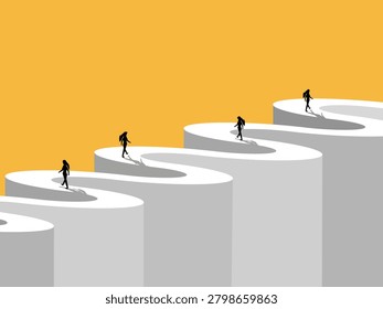 group of businesswomen compete to navigate a confusing path