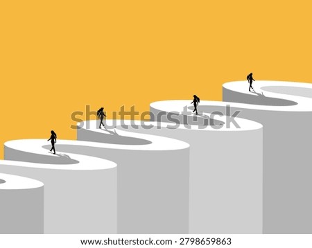 group of businesswomen compete to navigate a confusing path