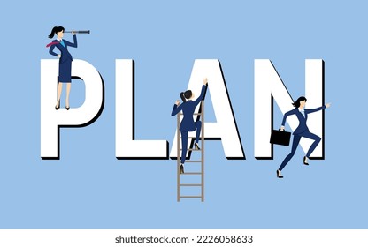 Group of Businesswomen working hard planning for better future, vector illustration