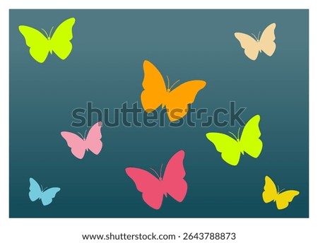 A group of butterflies: multicolored butterflies are flying in the air.