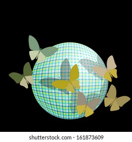 group of butterflies near the ball on a black background