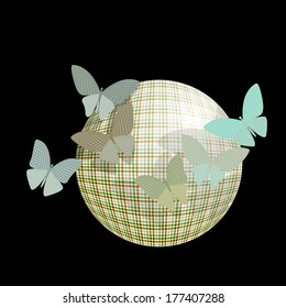 group of butterflies near the ball on a black background