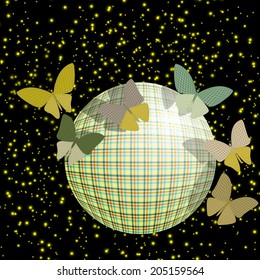 group of butterflies near the ball on a brilliant background