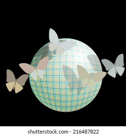 group of butterflies near the ball on a black background