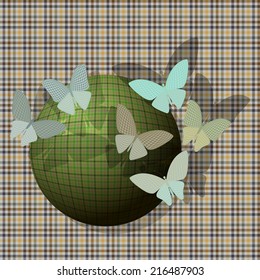 group of butterflies near the ball on the background texture