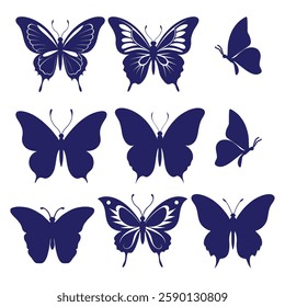 a group of butterflies on a white background