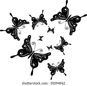 A group of butterflies on white background