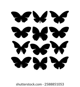 Group of butterfly silhouette vector flat illustration design on white background.