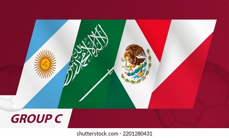 Banderas del Grupo C del torneo internacional de fútbol 2022. Banderas abstractas de Argentina, Arabia Saudita, México, Polonia