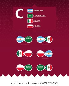 Group C of football tournament, flags and match icon set. Vector collection.