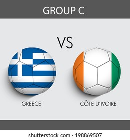 Group C Match Greece v/s Japan countries flags for Soccer Competition in Brazil.