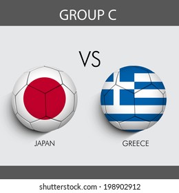 Group C Team Japan v/s Greece countries flags for Soccer Competition in Brazil. 	