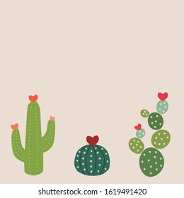 Group of cactus with hearts for valentines day