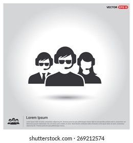 Group of call center operators wearing headsets. Call center icons. support group. User Icon. Users Icon. support team group. Flat style design Pictogram icon.