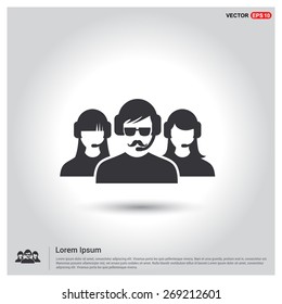 Group of call center operators wearing headsets. Call center icons. support group. User Icon. Users Icon. support team group. Flat style design Pictogram icon.