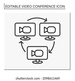  Group call line icon. Computer global network. Job conference. Video conference concept. Isolated vector illustration. Editable stroke