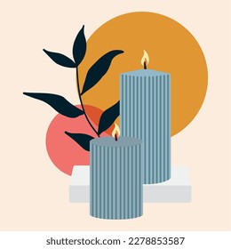 Group of candles for amoratherapy and leaves Vector