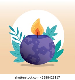 Grupo de velas para amoraterapia y hojas Ilustración vectorial