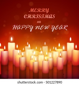 Group of candles merry christmas and happy new year. Vector illustration