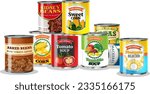 Group of canned food illustration