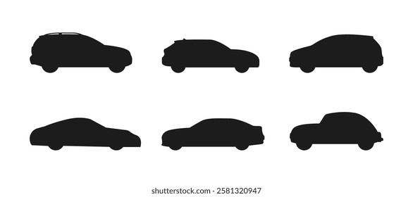 Group of car silhouette isolated white background. Car logo minimalist. Autocar logo concept. Car transport icon