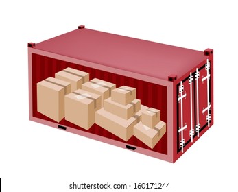 A Group of Cardboard Boxes in Cargo Container, Freight Container or Shipping Container, Ready for Shipment. 