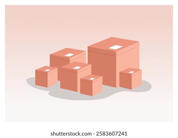 A group of cardboard boxes in the storage 