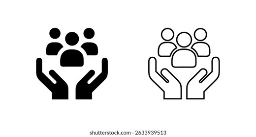 Group Care Icon Collection in outline and glyph styles. Represents teamwork or support. Perfect for community design.