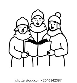 a group of carolers singing in winter clothes