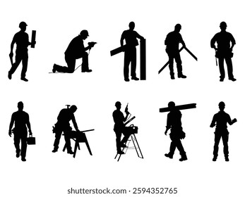 Group of Carpenter Silhouette isolated white background. Vector Illustration