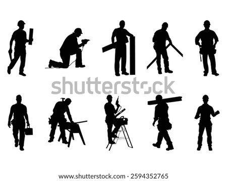 Group of Carpenter Silhouette isolated white background. Vector Illustration