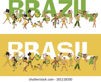 Group of cartoon brazilian people having fun