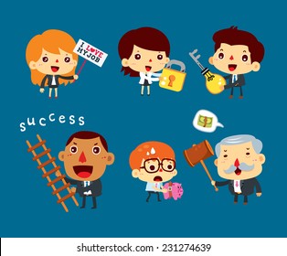Group cartoon business people set