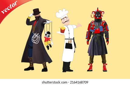 Group of cartoon character standing pensively.