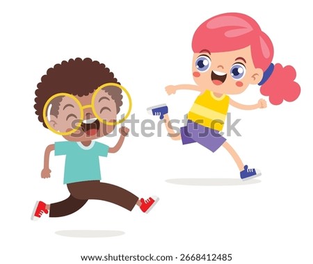 Group Of Cartoon Children Running