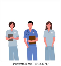 Group of cartoon doctors in flat style. Medical team of men and women in the hospital.
Vector concept. Medical modern design. business meeting of doctors.