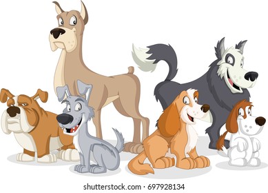 Group of cartoon dogs. Cute pets.