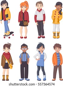 Group Of Cartoon Fashion Children. Teenager.
