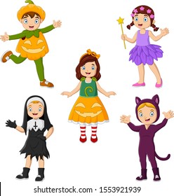 Group of cartoon kids wearing different costumes
