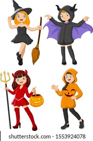 Group of cartoon kids wearing different costumes