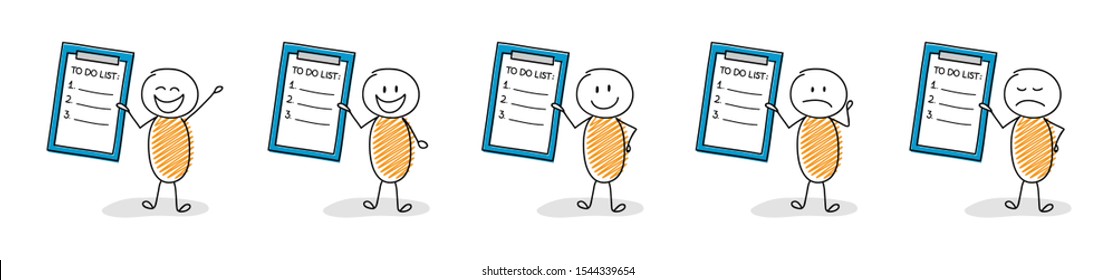 Group Of Cartoon People With Empty To Do List - Collection. Vector