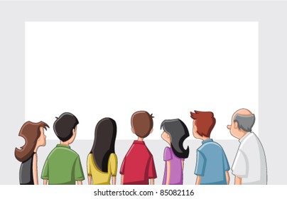 Group Cartoon People Looking / Staring White Screen