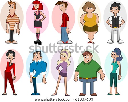 group cartoon people stand