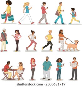 Group of cartoon people standing on white background