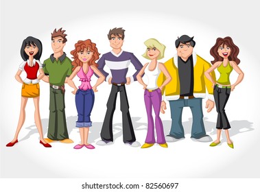 Group cartoon teenage people