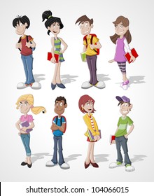 Group Cartoon Teenager Students