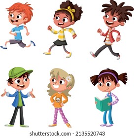 Group of cartoon young people. Happy children.
