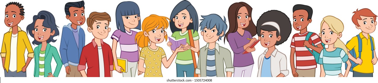 Group of cartoon young people. Teenager students. - Shutterstock ID 1505724008