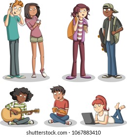 Group of cartoon young people. Teenagers.
