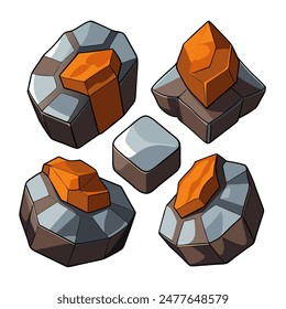 A group of cartoonstyle rocks on a white background
